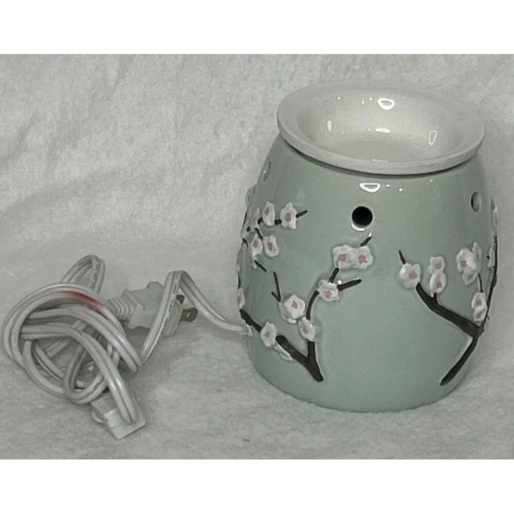 Scentsy Aqua Blue Cherry Blossom Portable Electric Wax Warmer Retired Boho Decor